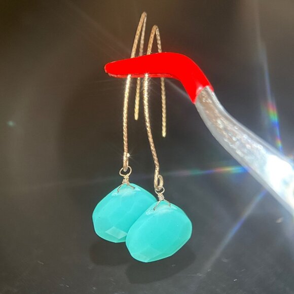 Gold Wire Stone Drop Earrings - Picture 3 of 5